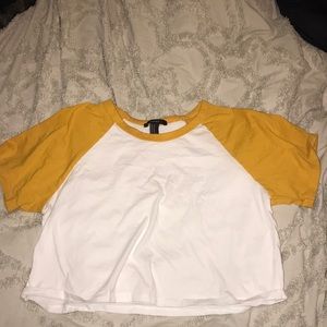 White and yellow cropped baseball tee